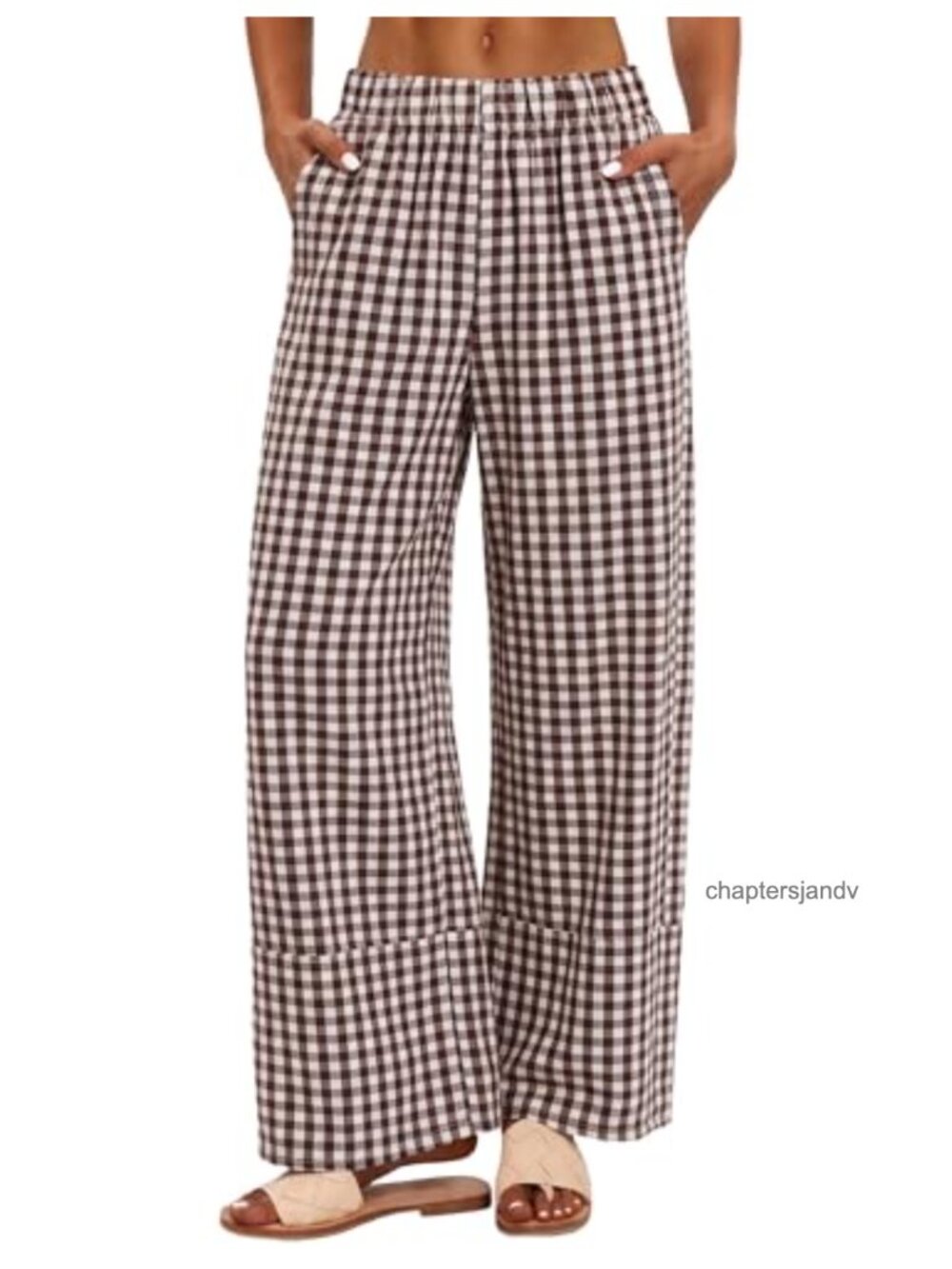 Linen Cotton Wide Leg High Waisted Pants Elastic Waist Trousers with Pockets